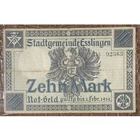 Банкнота 10 марок. 1919 год. Эслинген. Веймарская республика.