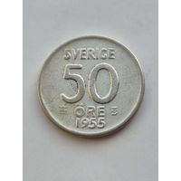 50 эре 1955 года Швеция. Серебро 400. Монета не чищена. 45380