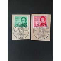 ГДР 1956 Две вырезки с марками серии "100 лет со дня смерти композитора Роберта Шумана" Первый выпуск (спецгашение) Mi.528-529 каталог 3.00 евро