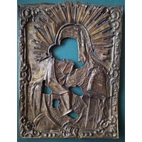 Оклад Богородицы , латунь, чеканка.