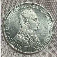 Монета 3 марки 1914 год. Пруссия Германская империя. Вильгельм II в мундире.