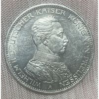 Монета 3 марки 1914 год. Пруссия Германская империя. Вильгельм II в мундире.