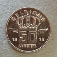 Бельгия 50 сантим 1979 год, надпись на французском - 'BELGIQUE', KM# 148, ю
