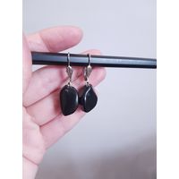 Ретро серьги с черным Агатом винтажные, сталь