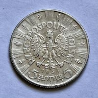 Монета СЕРЕБРО Польша 5 злотых 1934 год Пилсудский ОТЛИЧНЫЕ