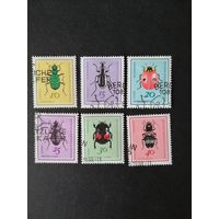 ГДР 1968 Полная серия марок "Полезные жуки" (спецгашение с клеем и наклейками) Mi.1404-1409 каталог 5.00 евро