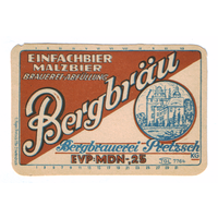 Этикетка пива Bergbrau Германия П756