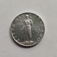 Ватикан 10 лир 1953 г.