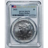 1 доллар 2023 мирный США ms 70 PCGS первый день выпуска!