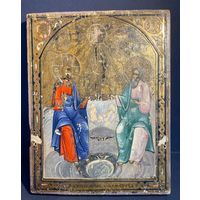 Икона старинная ТРИИПОСТАСНОЕ БОЖЕСТВО царская Россия ТРОИЦА письмо с рубля!
