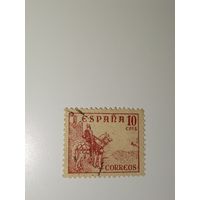 Испания  1949 На марке изображена историческая сцена, вероятно, с участием рыцаря или исследователя на лошади.
