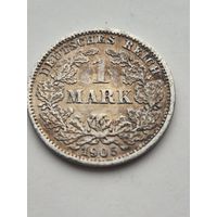 1 марка 1905 года. Германия. Вильгельм II. Серебро 900. Монета не чищена. 45430