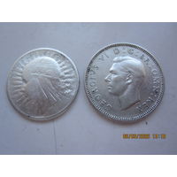 Серебряные монеты Британии-1 шиллинг 1946г. и 2 злотых 1933г. Польша.