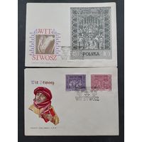 Польша 1960 Четыре КПД с блок Mi.23 и полной серией марок "Средняя часть алтаря "Успение пресвятой Богородицы" костела Успения пресвятой Богородицы в Кракове" (спецгашение) Мi.1179-1184 кат 30.00 евро