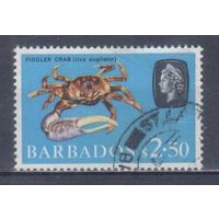 [645] Британские колонии. Барбадос 1965. Елизавета II.Морская фауна.Краб. Концовка серии.Гашеная марка.