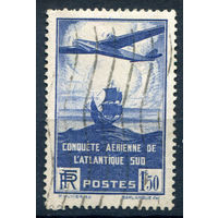 Франция - 1936г. - столетие пересечения Атлантики французским почтовым самолетом, 1,5 fr - 1 марка - гашёная [Mi 326]. #2-Fr-63-A-2