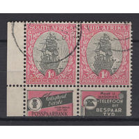 1933 Южная Африка  Корабль сцепка 2 марки с рекламой почтовых услуг SG#56e  Used