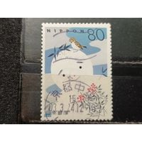 Япония, 2003. Поздравительная марка. Снеговик и птичка