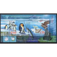 Болгария 2009. Международный полярный год.Белый медведь, пингвин, хищные птицы блок (4889)