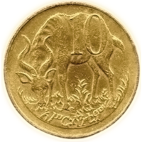 Социалистическая Эфиопия. 10 сантимов 1977. Фауна. Антилопа. Лев.