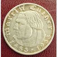 Германия 2 марки 1933F (Штуттгарт). Мартин Лютер. Тираж 100000