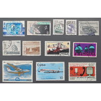 Марки. Сборный лот на тему "Самолёты, автомобили, корабли, техника" (12 марок)