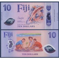 Фиджи, 10 долларов 2026 г, P-W126 (AC, полимер, рыба бели, посадка деревьев), UNC