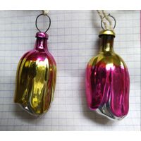 ЕЛОЧНАЯ ИГРУШКА  из СССР. "БУТОН РОЗЫ". 2 шт. лот не разбивается, цена за лот.