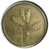 Италия 20 лир, 1958 (холдер)