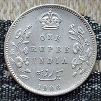 Британская Индия 1 рупия 1906 года. Король Эдвард VII. Серебро. Сторгуй за свою цену, предложи обмен! Y80