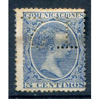 Испания (Королевство) - 1889г. - король Альфонсо XIII, перфин, 5 с - 1 марка - чистая, без клея с наклейкой [Mi 190]. #1-Sp-21-A-1