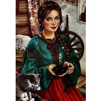 Открытка чистая 10х15 см. Художница Елена Буторина. Кошечка.