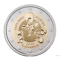 2 евро 2025 Словения 100 лет со дня рождения Мики Мустера UNC из ролла