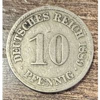 Монета 10 пфеннигов Германской империи, 1889 год. С рубля без МЦ.