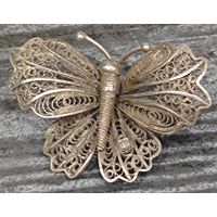 Брошь, бабочка. Серебро 84 проба. Царизм. Филигрань. Сложная ювелирная работа. 4 грамма