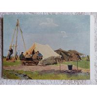 1955. Чебаков. Геодезисты обедают. На целине в Алтайском крае