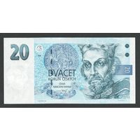 Чехия 20 крон 1994 года. Защитная полоса смещена влево. Тип Р-10c. Состояние aUNC