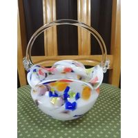 Корзинка - конфетница из цветного стекла. СССР.