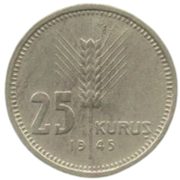Турецкая Республика (Турция). 25 курушей 1945. Редкая.