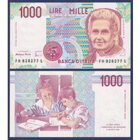 Италия, 1000 лир 1990 г, P-114c (врач Мария Монтессори), UNC