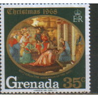 Марка из серии 1968г. Гренада "Рождество. "Поклонение волхвов" Сандро Боттичелли" MNH