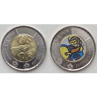 Канада 2 доллара 2025 г. Посвящение жизни и творчеству Дафны Оджиг. Цветная + простая