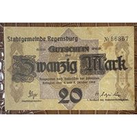 Банкнота 20 марок 1918 год. Регенсбург. Веймарская республика.