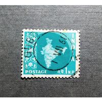Марка Индия 1957 год Карта