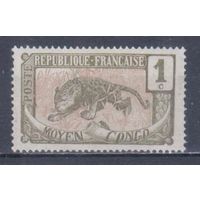 [906] Французские колонии. Среднее Конго 1907. Фауна.Леопард.1 с. БЕЗ КЛЕЯ.
