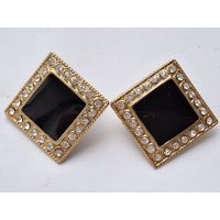 Серьги клипсы. Ромб. С кристаллами