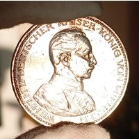 5 марок 1913, Пруссия, Вильгельм II в мундире, крупное серебро, отличная! в коллекцию!