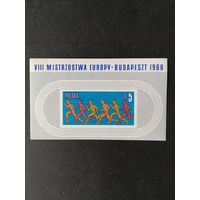 Польша 1966 Блок Mi.39 с маркой "Чемпионат Европы по легкой атлетике в Будапеште" (чистый**) Mi.1688 каталог 3.00 евро