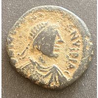 Монета 40 нуммий (фоллис) 518–527 гг. н.э.. Юстин I. Византийская империя