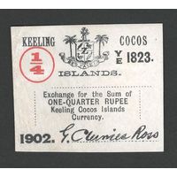 Кокосовы острова 1/4 рупии 1902 года. Тип PS-124. Состояние UNC-